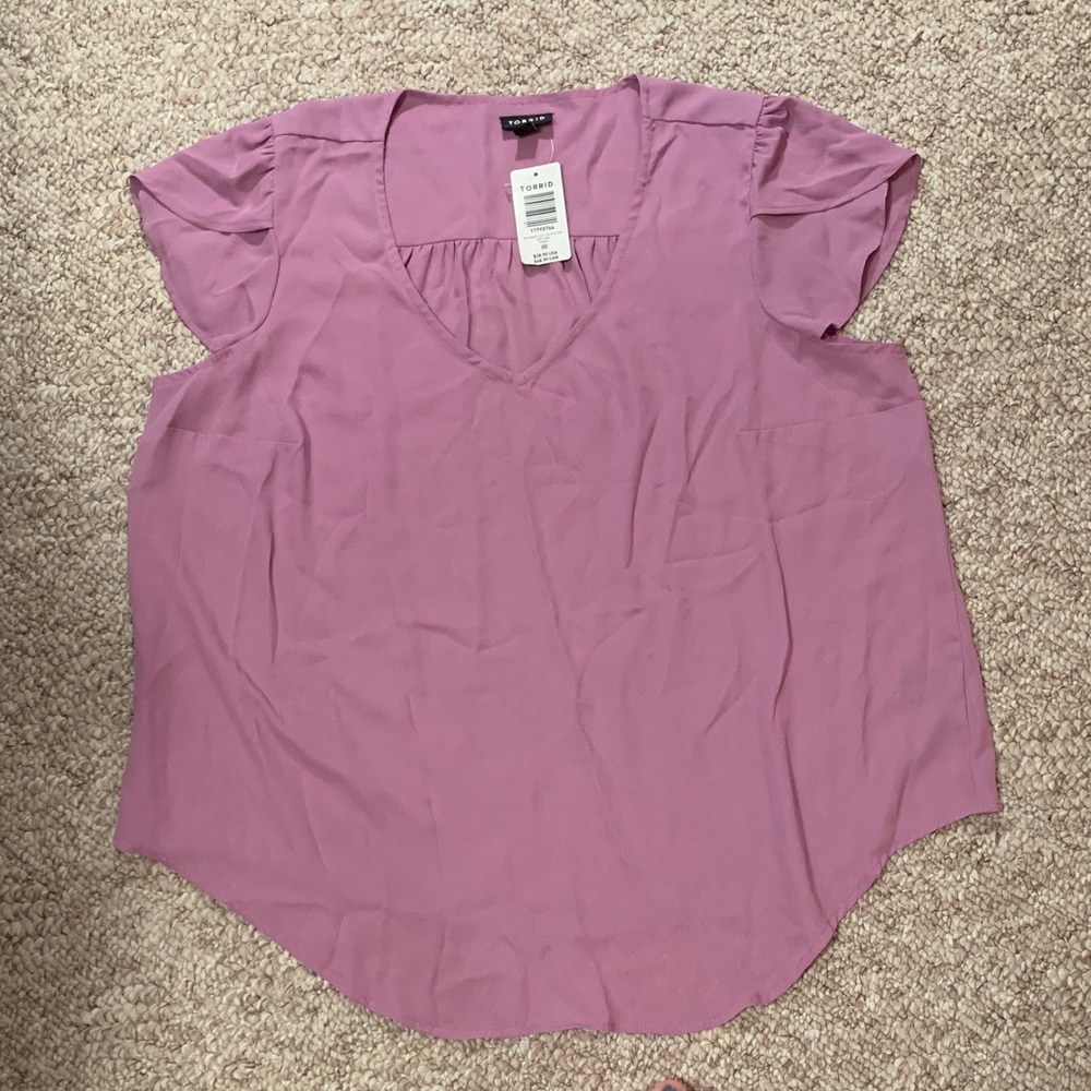 torrid size 00 Dusty Rose V-Neck Flutter Sleeve Blouse
